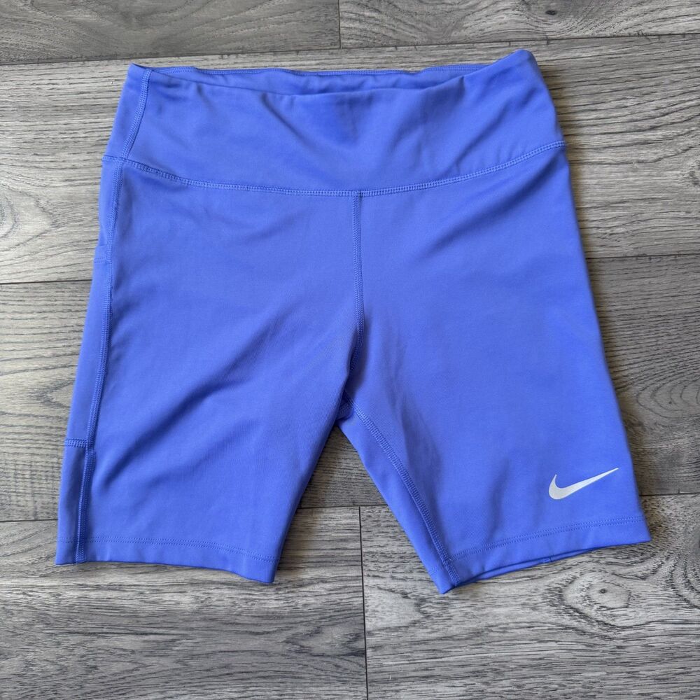 Nike Women's High Waisted Periwinkle Blue Biker Shorts Pockets - Size Medium